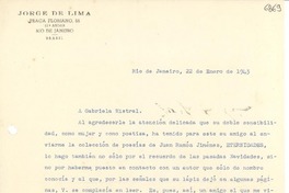 [Carta] 1943 ene. 22, Río de Janeiro [a] Gabriela Mistral