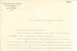 [Carta] 1943 feb. 18, Río de Janeiro [a] Gabriela Mistral