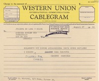 [Telegrama] 1953 ago. 27, [Estados Unidos] [a] Julieta de Lima y Silva, Petrópolis, Est. do Rio, Brasil