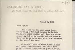 [Carta] 1954 Aug. 2, [New York, Estados Unidos] [a] Dear Doris