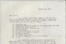 [Carta] 1966 Dec. 14, [EE.UU.] [a] Dear Jorge [Vélez], [Chile]