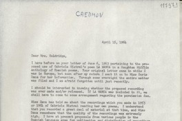 [Carta] 1964 Apr. 15, [Estados Unidos] [a] Mrs. Barbara Holdridge, Caedmon Records, inc., 461 Eighth Ave., New York