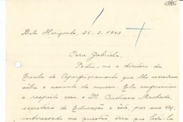 [Carta] 1943 feb. 26, Belo Horizonte, [Brasil] [a] Gabriela Mistral