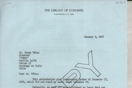 [Carta] 1967 Jan. 5, Washington, D. C., [EE.UU.] [al] Sr. Jorge Vélez, Director "Orfeo", Santiago, Chile