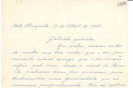 [Carta] 1945 abr. 7, Belo Horizonte, [Brasil] [a] Gabriela Mistral