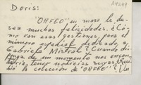 [Tarjeta] 1966 abr. 4, Santiago, [Chile] [a] Doris [Dana]