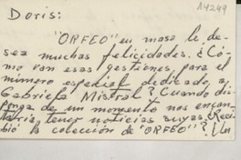 [Tarjeta] 1966 abr. 4, Santiago, [Chile] [a] Doris [Dana]