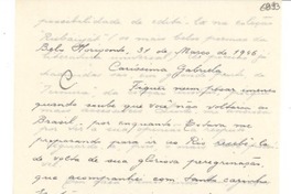[Carta] 1946 mar. 31, Belo Horizonte, [Brasil] [a] Gabriela Mistral