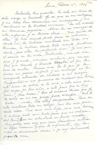 [Carta] 1943 feb. 15, Lima, [Perú] [a] Gabriela [Mistral]