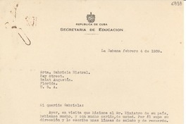 [Carta] 1939 feb. 4, La Habana [a] Gabriela Mistral, Florida, U.S.A.