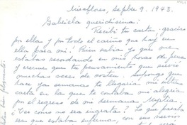 [Carta] 1943 sept. 9, Miraflores, [Perú] [a] Gabriela [Mistral]