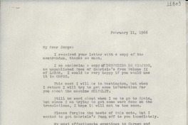 [Carta] 1966 Feb. 11, [Estados Unidos] [a] My dear Jorge