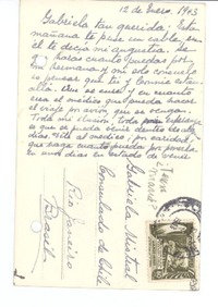 [Tarjeta postal] 1943 ene. 12, [Perú] [a] Gabriela Mistral, Río de Janeiro, Brasil