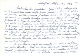 [Carta] 1943 feb. 4, Miraflores, [Perú] [a] Gabriela Mistral