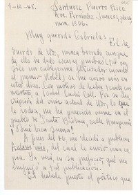 [Carta] 1948 dic. 1, Santurce, Puerto Rico [a] Gabriela [Mistral], [Santa Bárbara, EE.UU.]