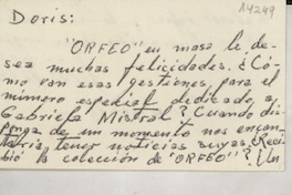 [Carta] 1954 dic. 1, Santiago, [Chile] [a] Señorita Doris Dana, Spruce Street, Roslyn Harbor, Long Island, N. Y., U.S.A.