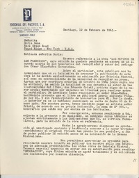 [Carta] 1965 feb. 12, Santiago, [Chile] [a] Señorita Doris Dana, Hack Green Road, Pound Ridge, New York, U.S.A.