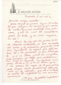 [Carta] 1952 dic. 8, [New York] [a] Gabriela Mistral