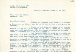 [Carta] 1949 mar. 10, Ciudad de México [a] Gabriela Mistral, Veracruz