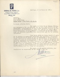 [Carta] 1965 mar. 15, Santiago, [Chile] [a] Señorita Doris Dana, Hack Green Road, Pound Ridge, New York, U.S.A.