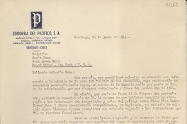 [Carta] 1965 jun. 22, Santiago, [Chile] [a] Señorita Doris Dana, Hack Green Road, Pound Ridge, New York, U.S.A.