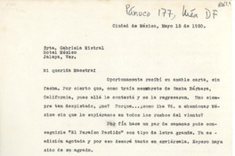 [Carta] 1950 mayo 15, Ciudad de México [a] Gabriela Mistral, Jalapa