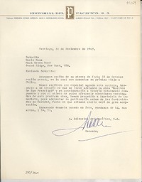 [Carta] 1965 nov. 16, Santiago, [Chile] [a] Señorita Doris Dana, Hack Green Road, Pound Ridge, New York, U.S.A.