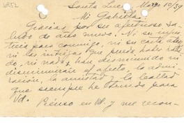 [Tarjeta] 1939 mar. 10, Santa Lucía, [Uruguay] [a] Gabriela [Mistral]