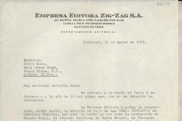 [Carta] 1963 mar. 13, Santiago, Chile [a la] Señorita Doris Dana, Hack Green Road, Pound Ridge, N. Y., Estados Unidos