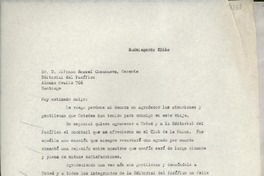 [Carta] [a] Sr. D. Alfonso Rossel Casanueva, Gerente Editorial del Pacífico, Alonso de Ovalle 766, Santiago