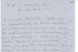 [Carta] 1945 nov. 17, Buenos Aires [a] Gabriela Mistral