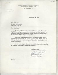 [Carta] 1958 Nov. 14, [Rio Piedras, Puerto Rico] [a] Miss Doris Dana, New York