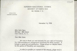 [Carta] 1958 Nov. 14, [Rio Piedras, Puerto Rico] [a] Miss Doris Dana, New York