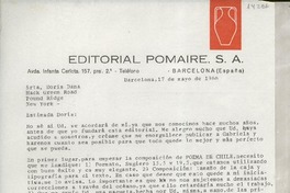 [Carta] 1966 mayo 17, Barcelona, España [a] Doris Dana, Hack Green Road, Pound Ridge, New York, [EE.UU.]