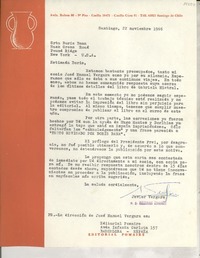 [Carta] 1966 nov. 22, Santiago, Chile [a la] Srta. Doris Dana, Hack Green Road, Pound Ridge, New York, [EE.UU.]