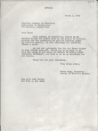 [Carta] 1959 Mar. 5, New York, [Estados Unidos] [a] Superior Council on Education, University of Puerto Rico, Rio Piedras, Puerto Rico
