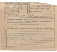 [Telegrama] 1945 nov. 16, Buenos Aires [a] Gabriela Mistral, Petrópolis