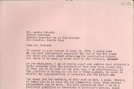 [Carta] [1959, Estados Unidos] [a] Dr. Agusto Bobonis, Decano interino, Escuela Superior de la Universidad Río Piedras, Puerto Rico