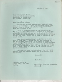 [Carta] 1960 Aug. 7, Pound Ridge, New York, U. S. A. [a] Miss Carmen Gómez Tejera, Professor of Education Emeritus, University of Puerto Rico, Río Piedras, Puerto Rico