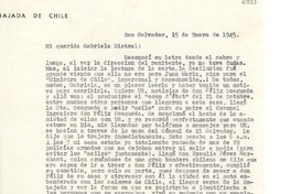 [Carta] 1945 ene. 15, San Salvador [a] Gabriela Mistral