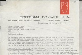 [Carta] 1968 mayo 14, Barcelona, [España] [a] Srta. Doris Dana, Hack Green Road, Pound Ridge, New York, U. S. A.