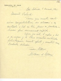 [Carta] 1945 dic. 3, San Salvador [a] Gabriela Mistral