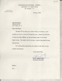 [Carta] 1958 May 22, [Rio Piedras, Puerto Rico] [a] Miss Doris Dana, New York, N. Y.