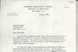 [Carta] 1958 July 10, [Rio Piedras, Puerto Rico] [a] Miss Doris Dana, New York, N. Y.