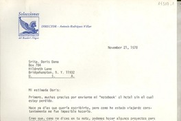 [Carta] 1978 Nov. 21, México D. F., México [a la] Srita. Doris Dana, Hildreth Lane, Bridgehampton, N.Y., [EE.UU.]