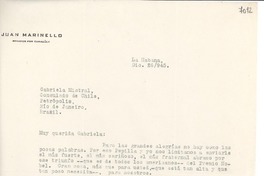 [Carta] 1945 dic. 26, La Habana [a] Gabriela Mistral, Petrópolis, Río de Janeiro, Brasil