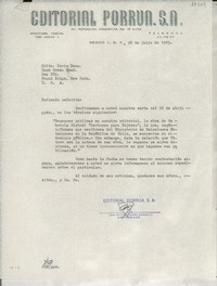 [Carta] 1965 jul. 20, Av. República Argentina, México D.F., México [a la] Srita. Doris Dana, Hack Green Road, Pound Ridge, New York, [EE.UU.]