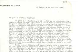 [Carta] 1948 jul. 16, El Cairo, [Egipto] [a] Gabriela Mistral