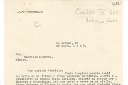 [Carta] 1950 abr. 13, La Habana [a] Gabriela Mistral, México