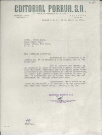 [Carta] 1966 abr. 16, Av. República Argentina, México D.F., México [a la] Srita. Doris Dana, Hack Green Road, Pound Ridge, New York, [EE.UU.]